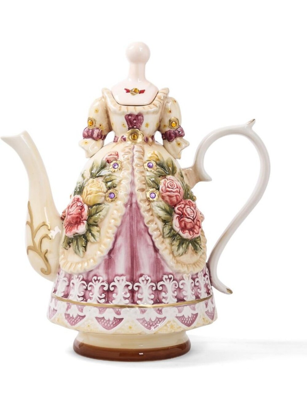 Large Decorative Ceramic Teapot & Coffee Pot Set - 3D Embossed Pink Roses